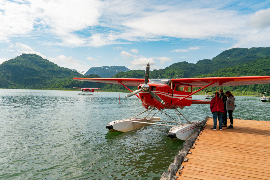 Rust's Cessna 206 docked at Redoubt Bay Lodge
